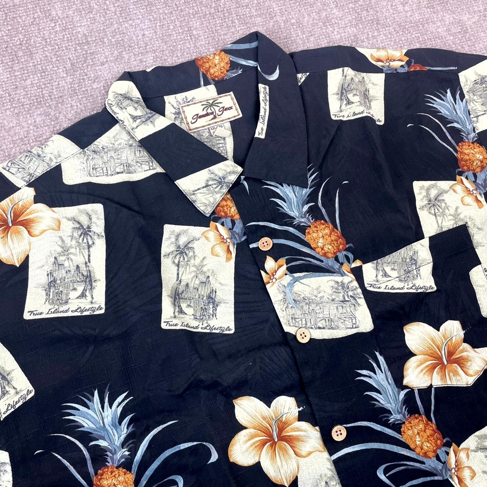 Jamaica Jaxx‎ Hawaiian Shirt Mens 2XL Multicolor Palm Pineapple Floral Button Up